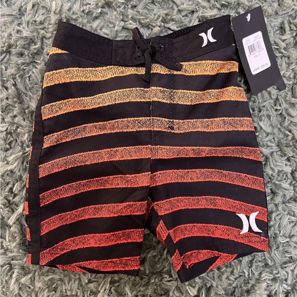 Hurley Boys Swim Trunks- Laser Orange & Black, 2T- NWT